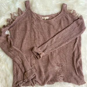 Gilded intent tan/beige distressed oversized sweater